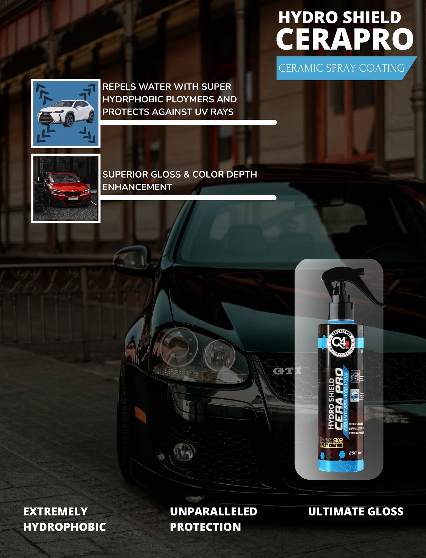 Cera PRO Ceramic Coating Hydro Shield 250ml | DIY Easy Application for Car & Bike Protection | Pack of 1